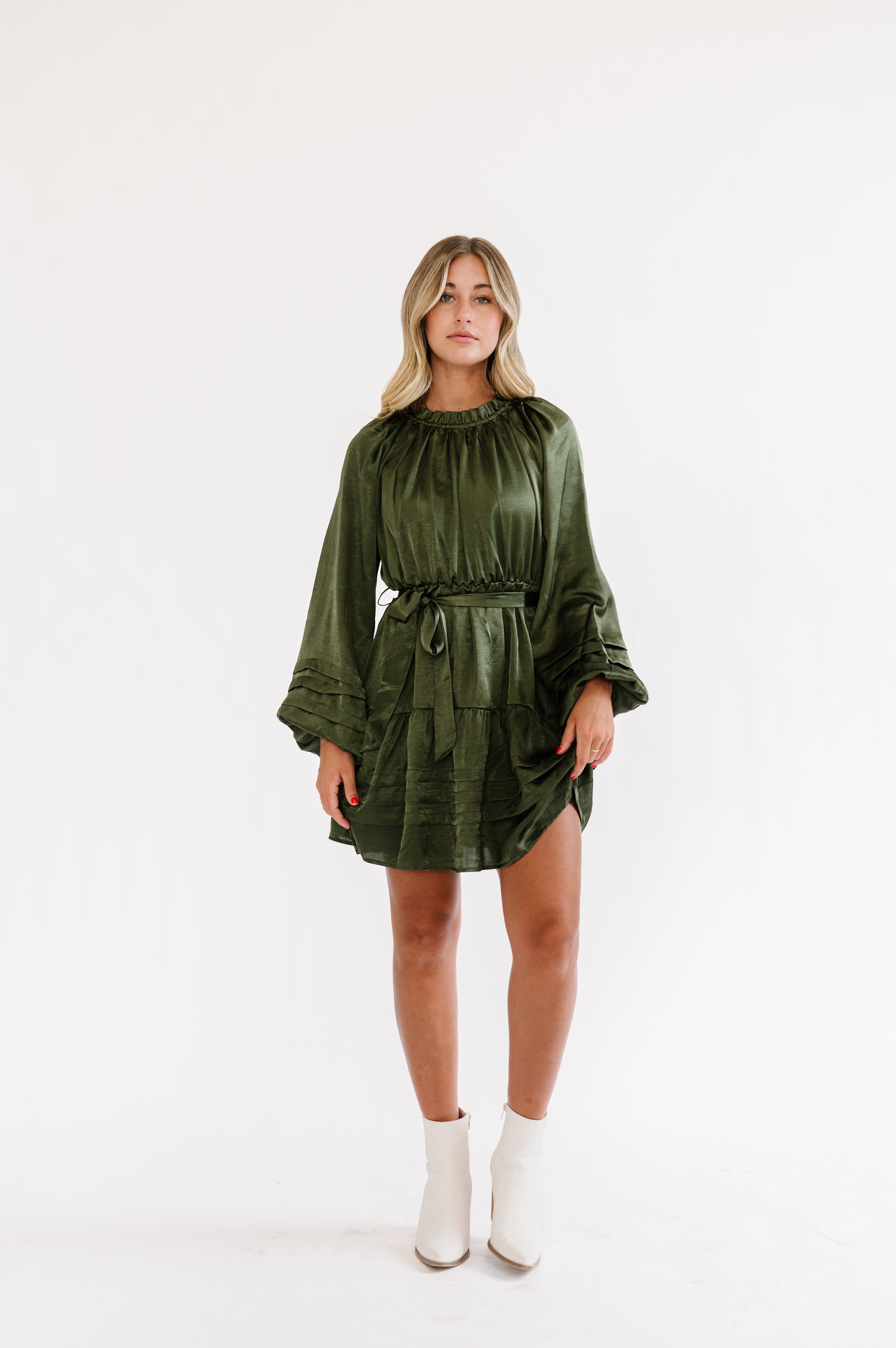 Olive green mini dress with long sleeves
