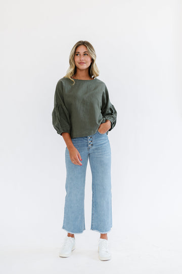Olive green 3/4 sleeve top