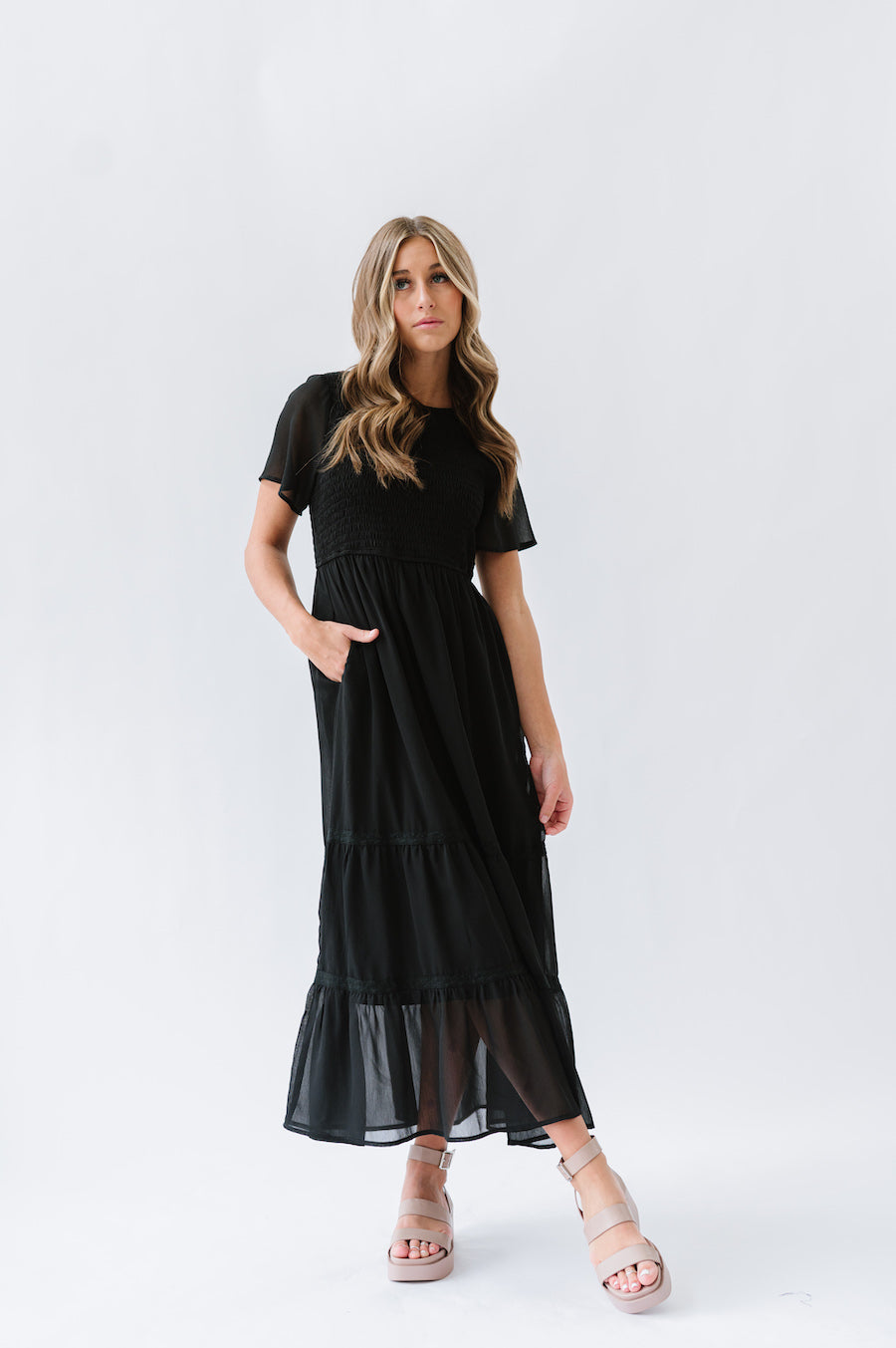 Black maxi dress with short sleeves