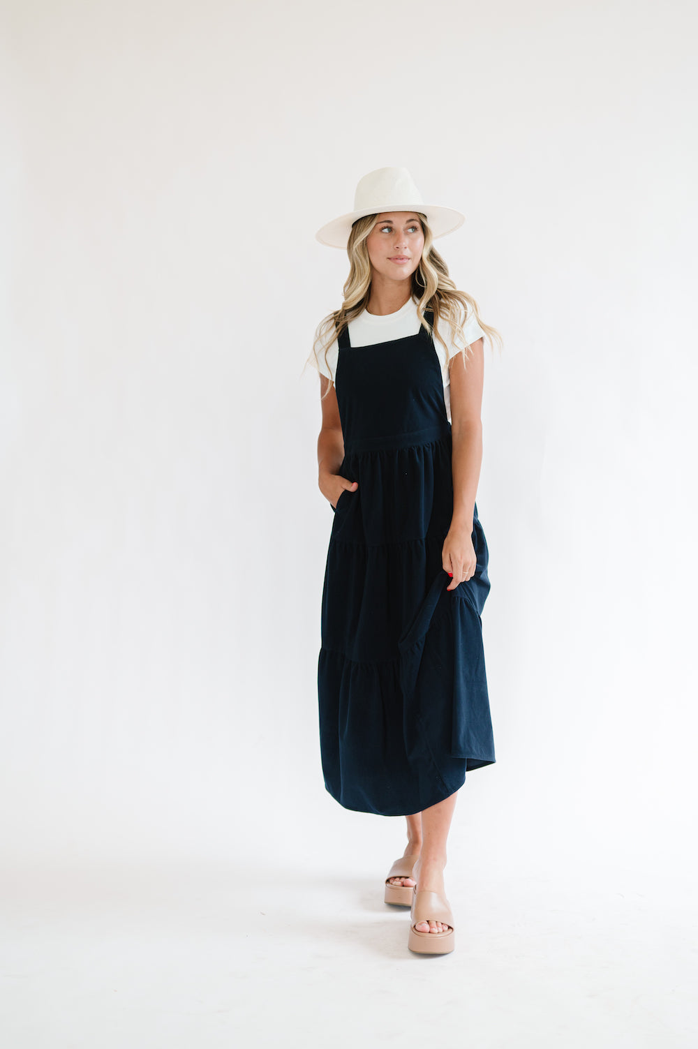 Shay Overall Dress in Navy Blue
