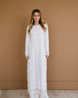 White maxi dress with long sleeves