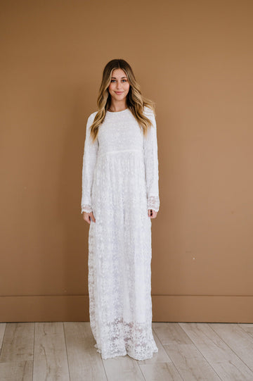 White maxi dress with long sleeves