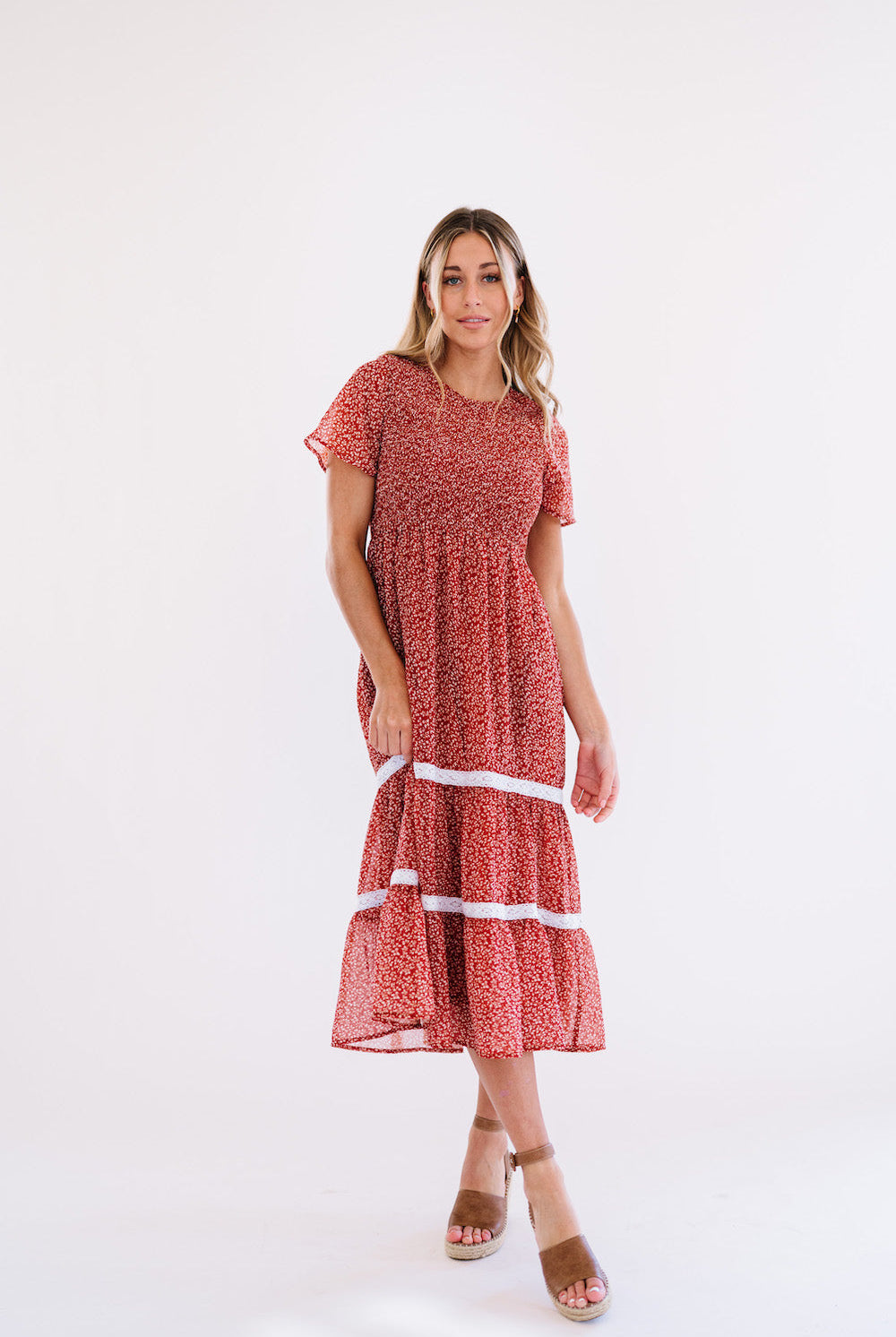 Modest Red Mormon Midi Dress