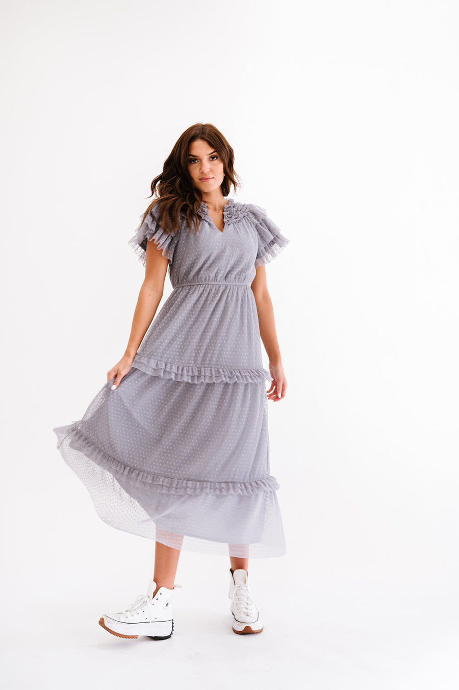 Maxi dress with short sleeves