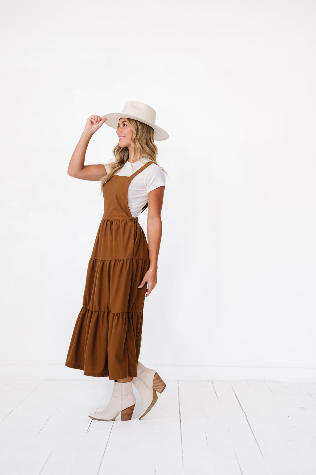 Shay Overall Dress in Brown