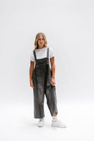 Black denim women's oversized overalls