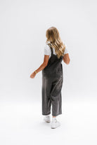 Black washed denim overalls