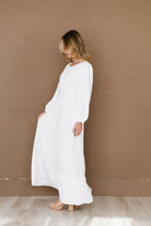 Long sleeves white dresses