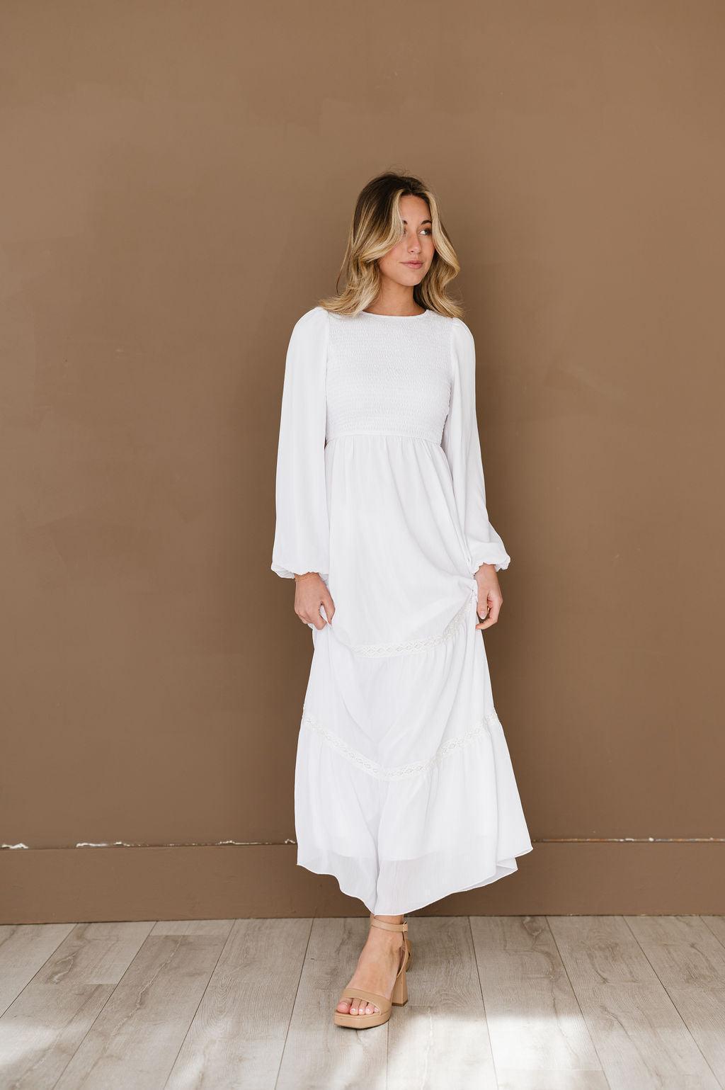 Modest White Dress FEHRNVI — free download