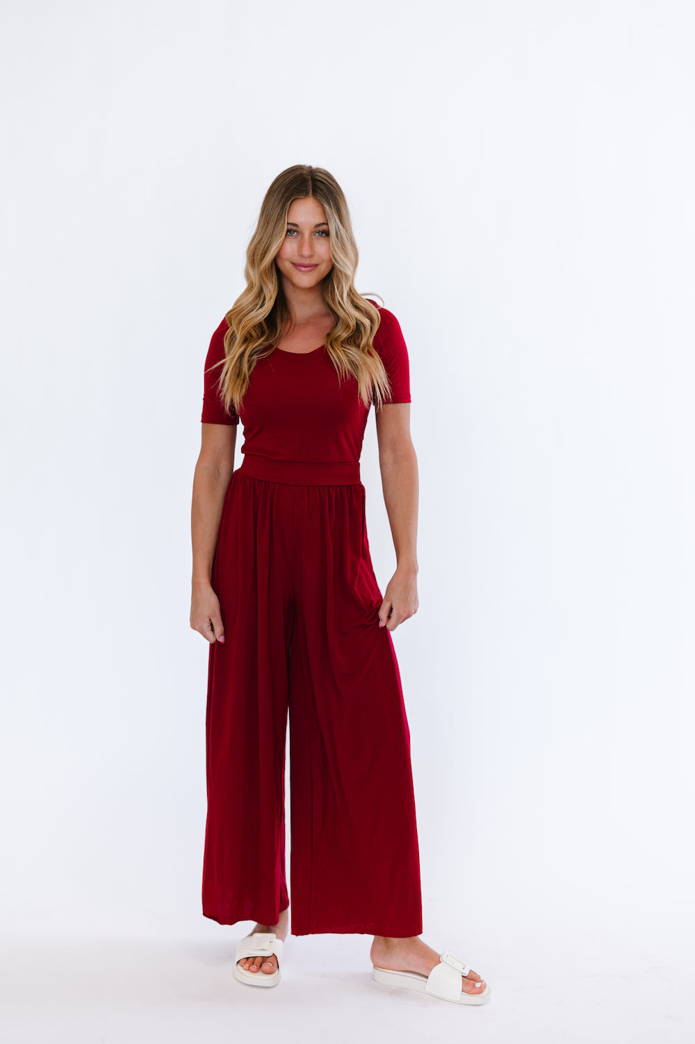 Red short sleeve jumpsuit