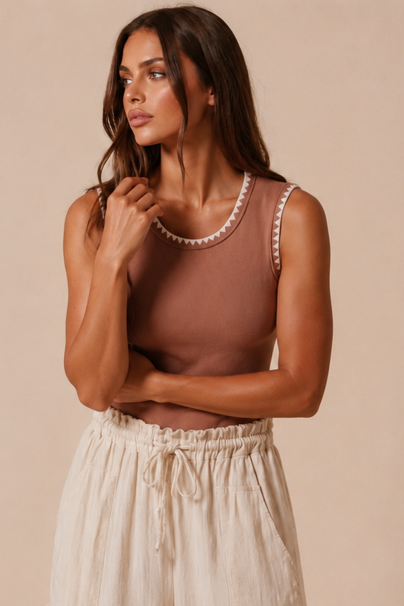 Skye Ribbed Tank in Brown