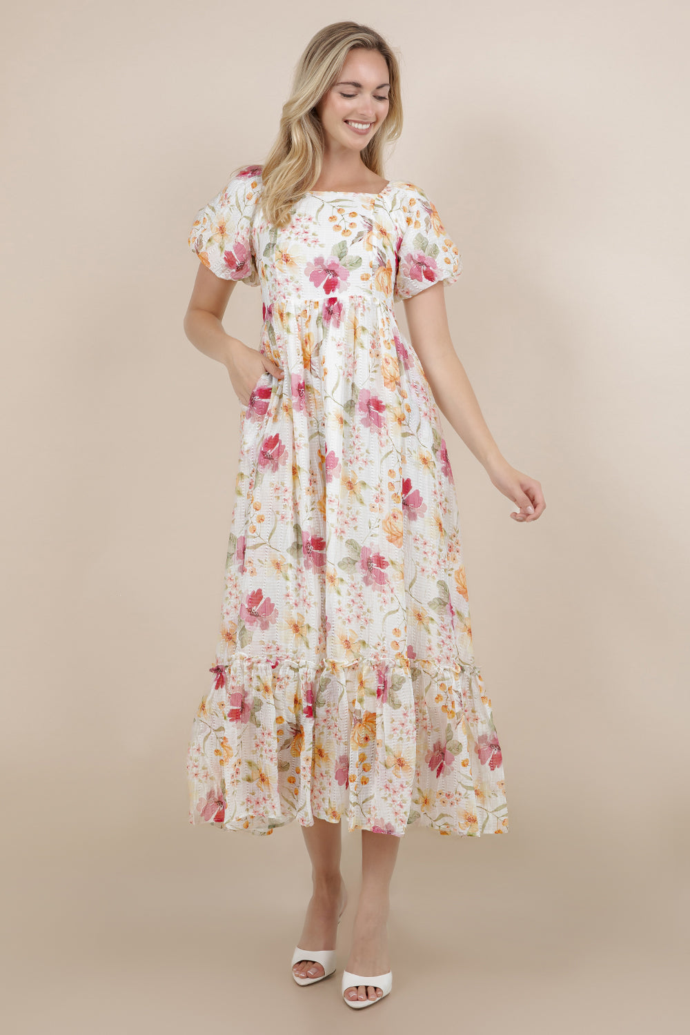 White floral midi dress