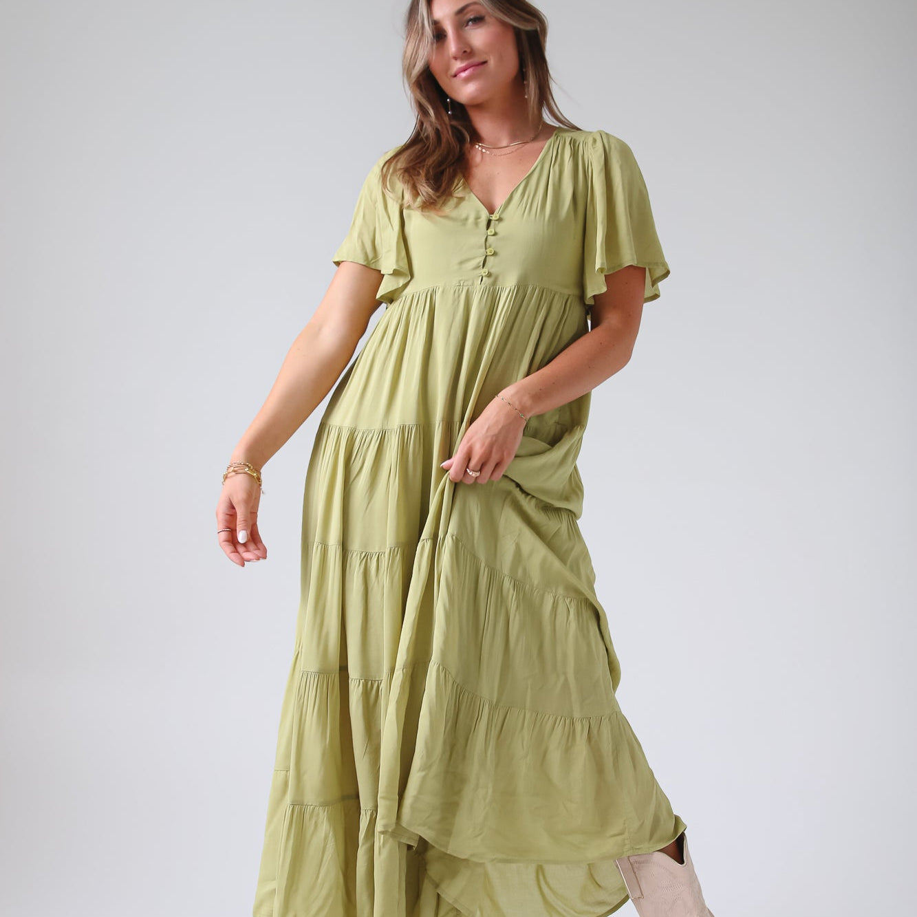 Pistachio green maternity maxi dress