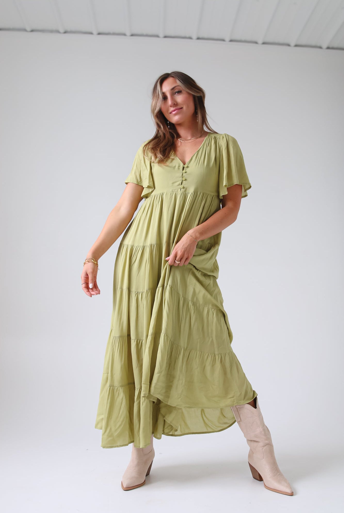 Pistachio green maternity maxi dress