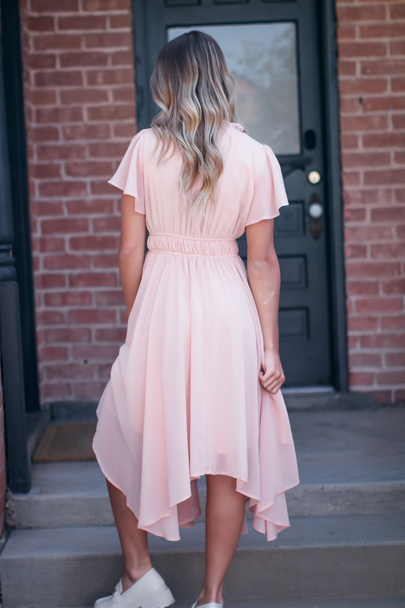 Layered midi dress with flutter sleeves
