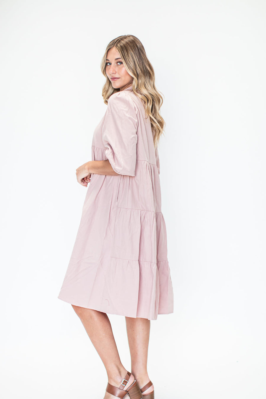 Midi dress with tiered skirt 