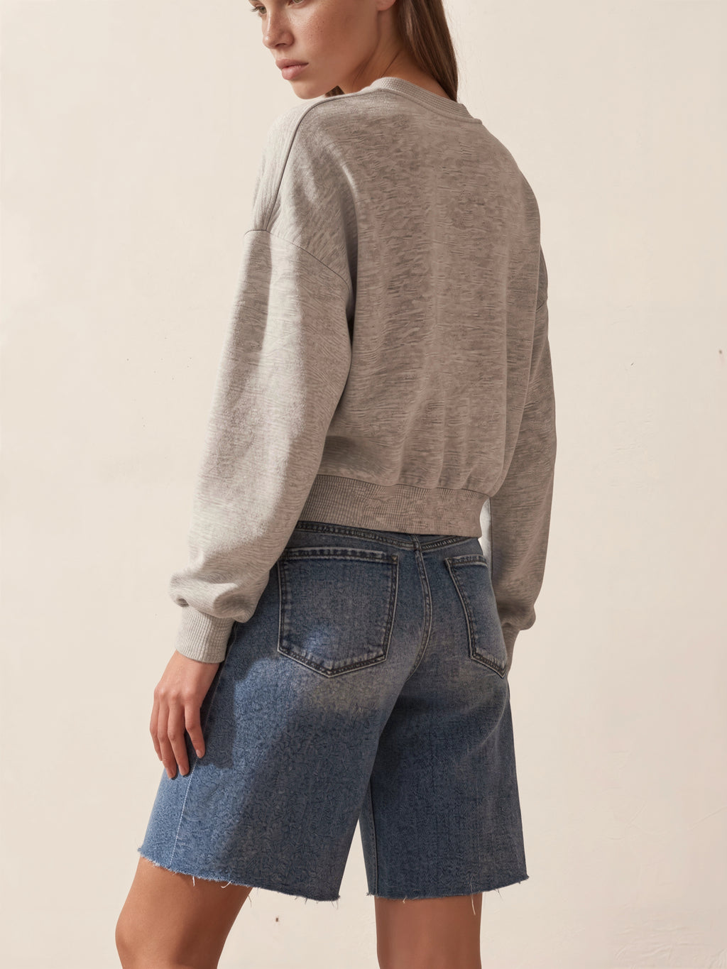 High Rise Waist Tie Denim Bermuda Shorts