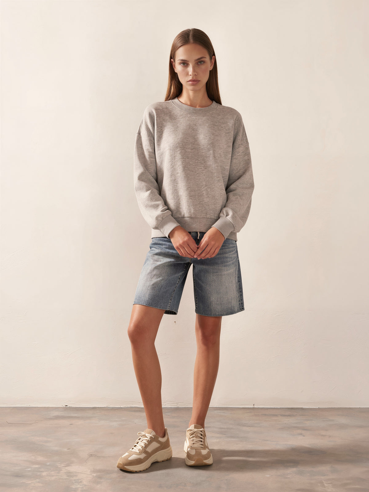 High Rise Waist Tie Denim Bermuda Shorts