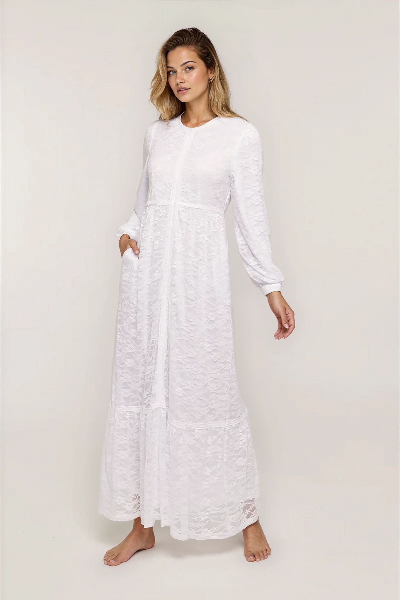 White front zip temple dress