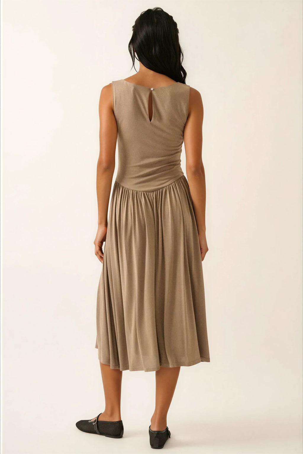 Annie Modal Knit Boatneck Drop-Waist Midi Dress