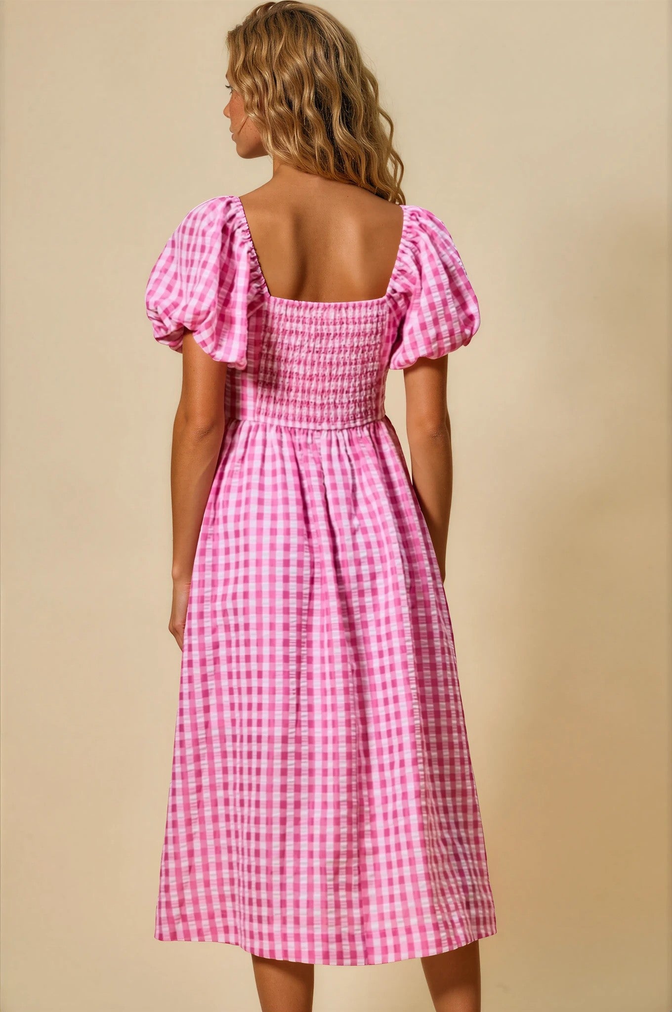 Cherish Gingham Midi Dress in Pink – FEHRNVI