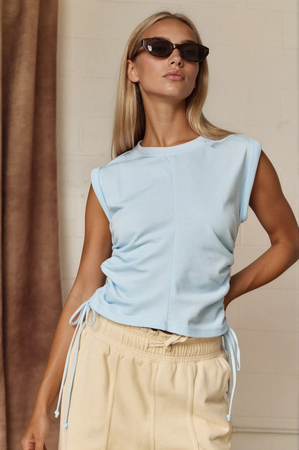 Lauren Side Ruched Tank in Blue