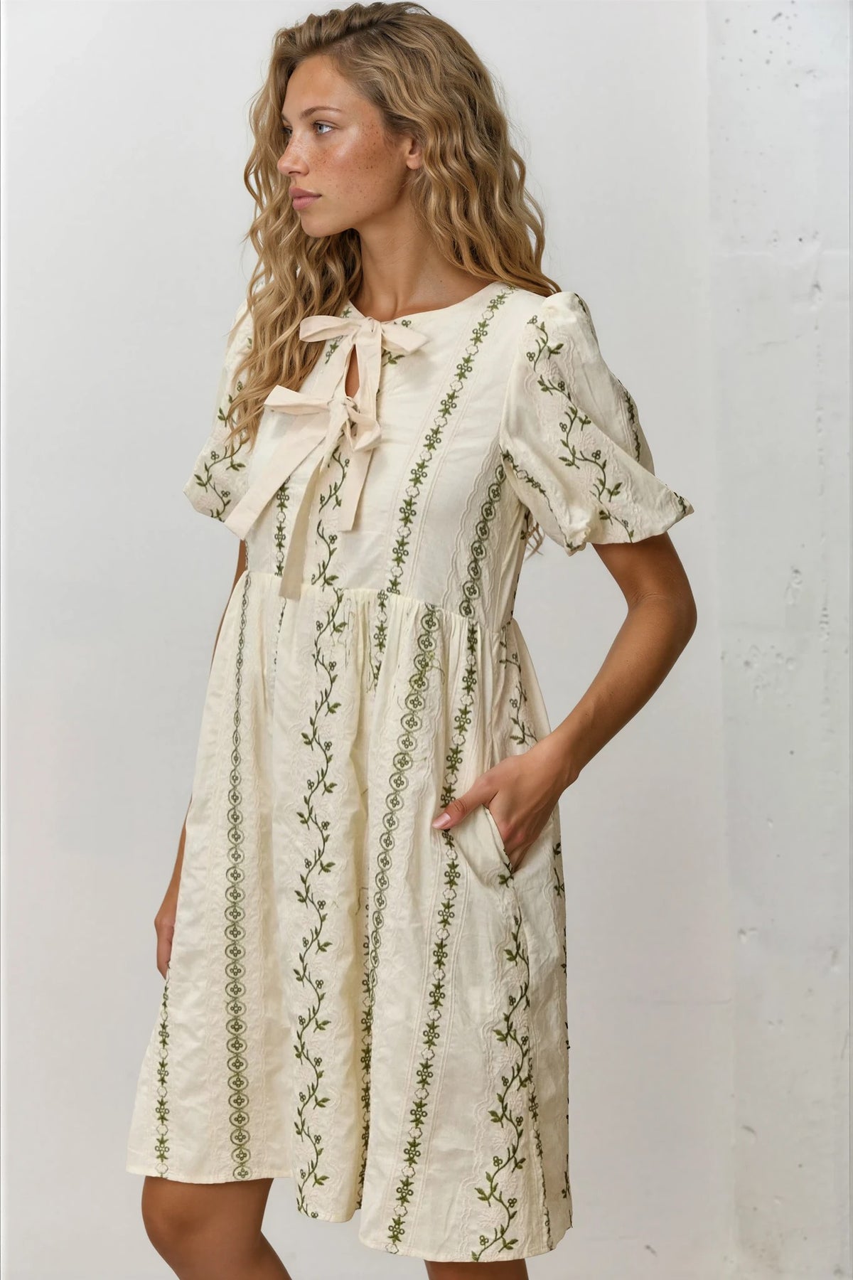 Amara Front Tie Embroidered Dress