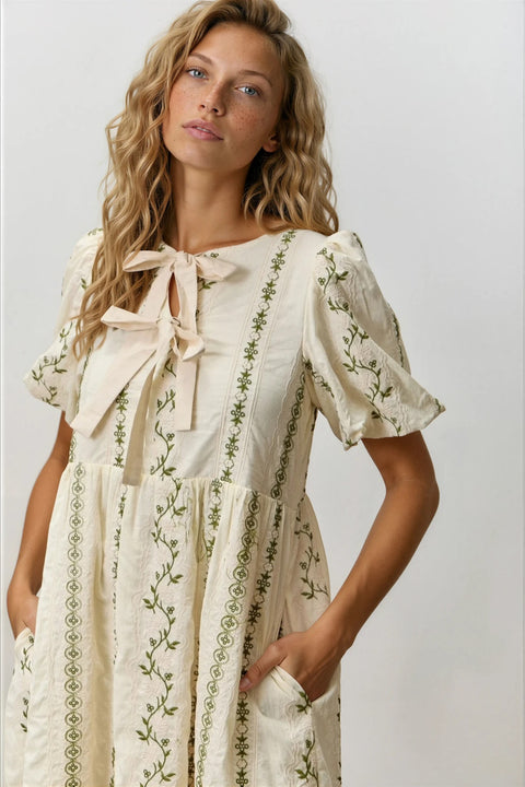 Amara Front Tie Embroidered Dress