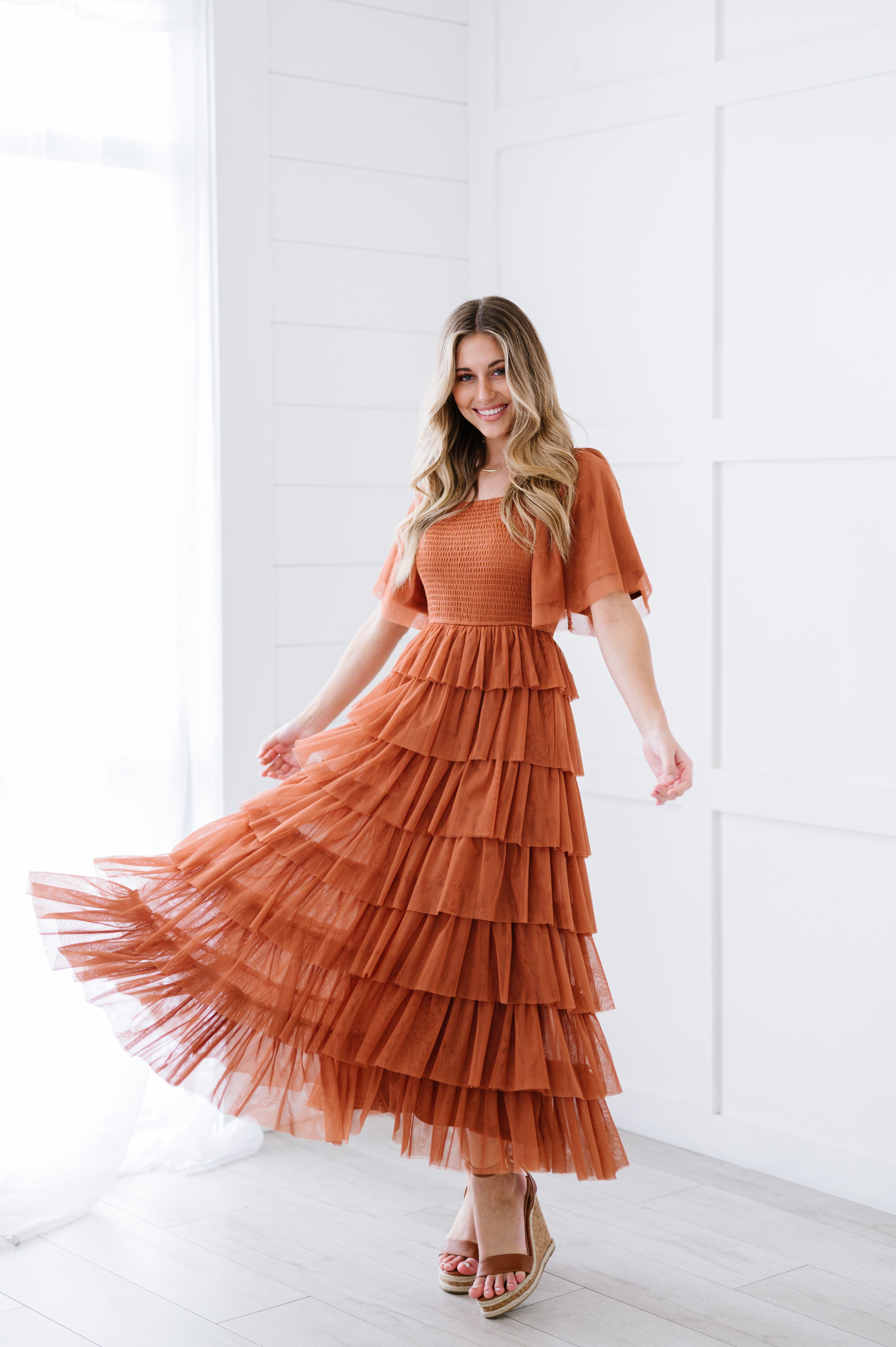 Orange tulle maxi dress