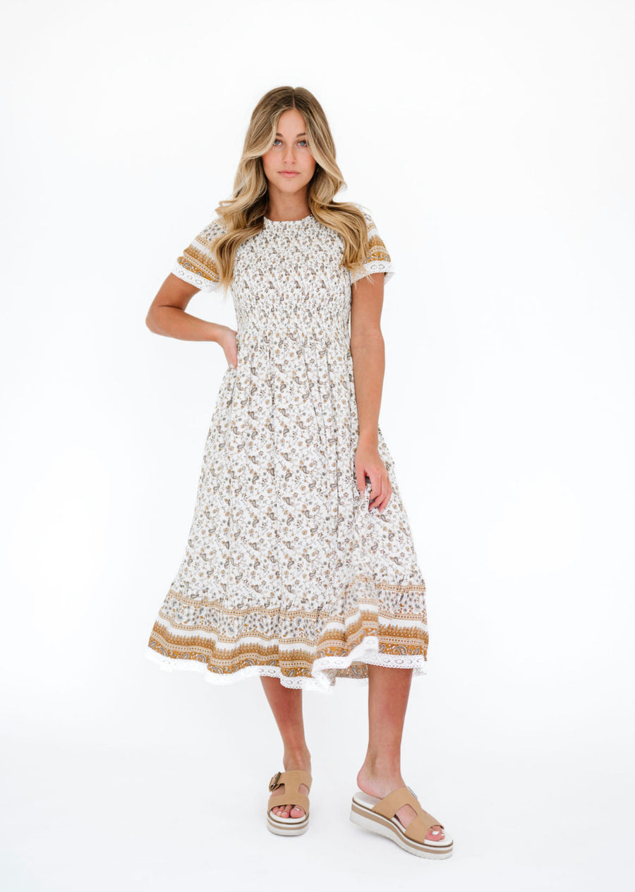 Isla Dress in Ivory Taupe