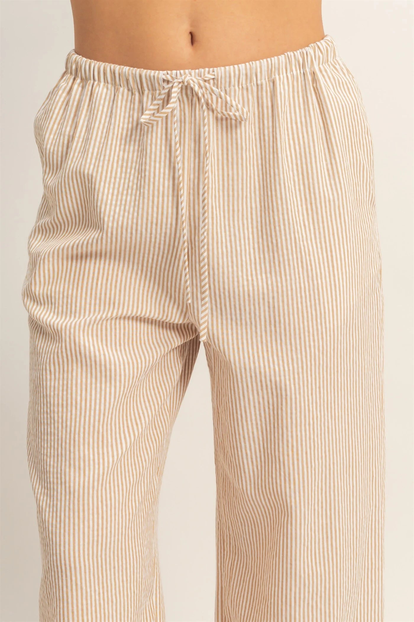 Striped Brown Drawstring Pants 