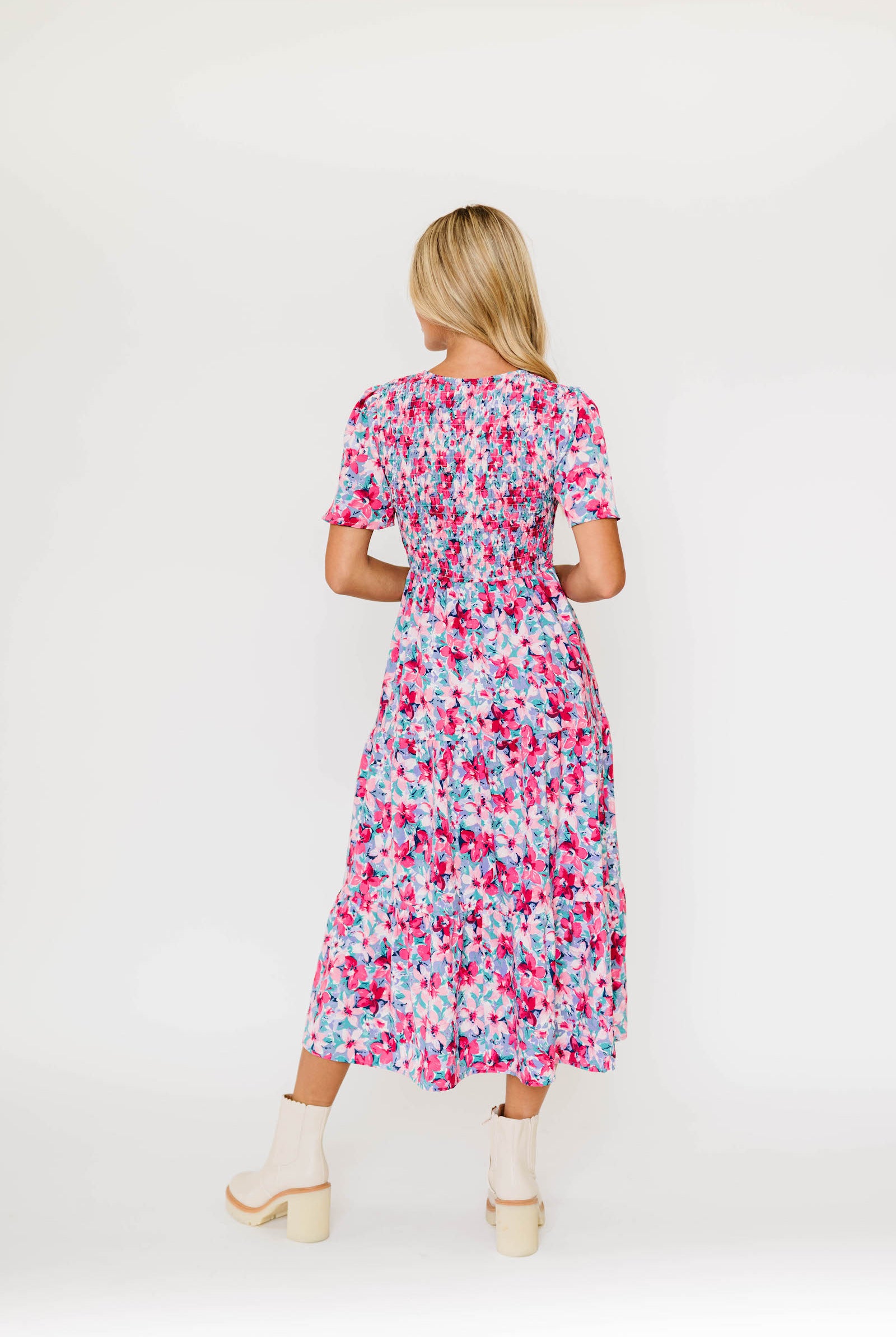 Short sleeve floral midi dress