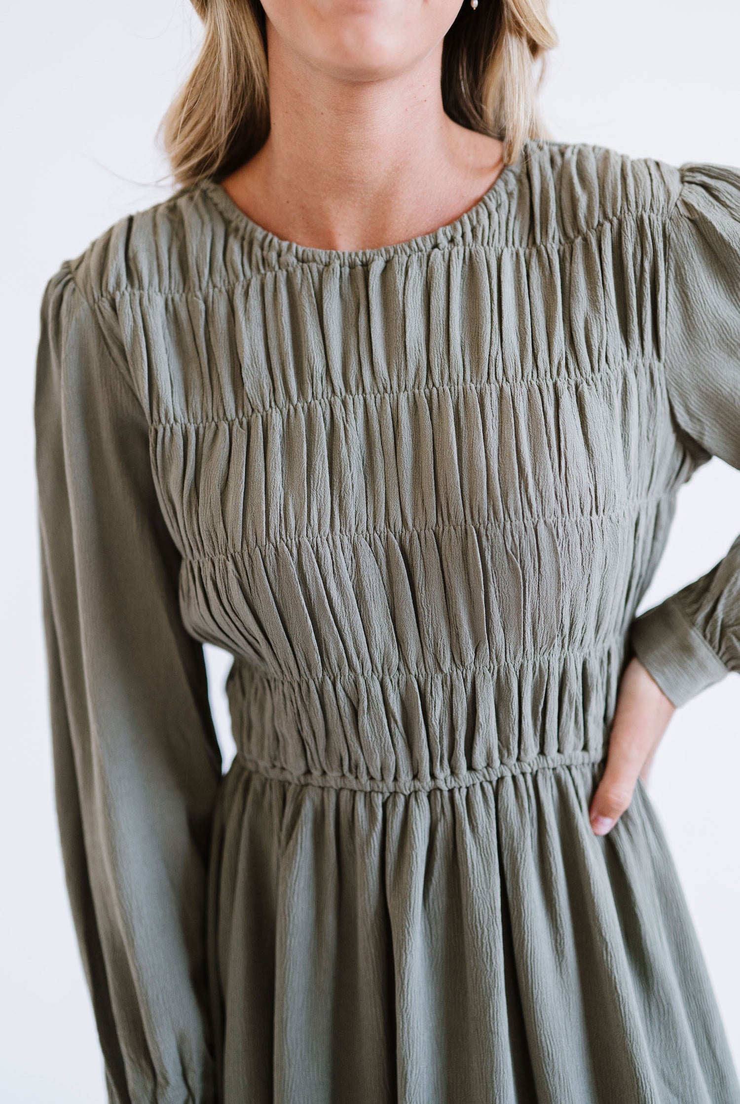 Midi dress with ruched bodice details