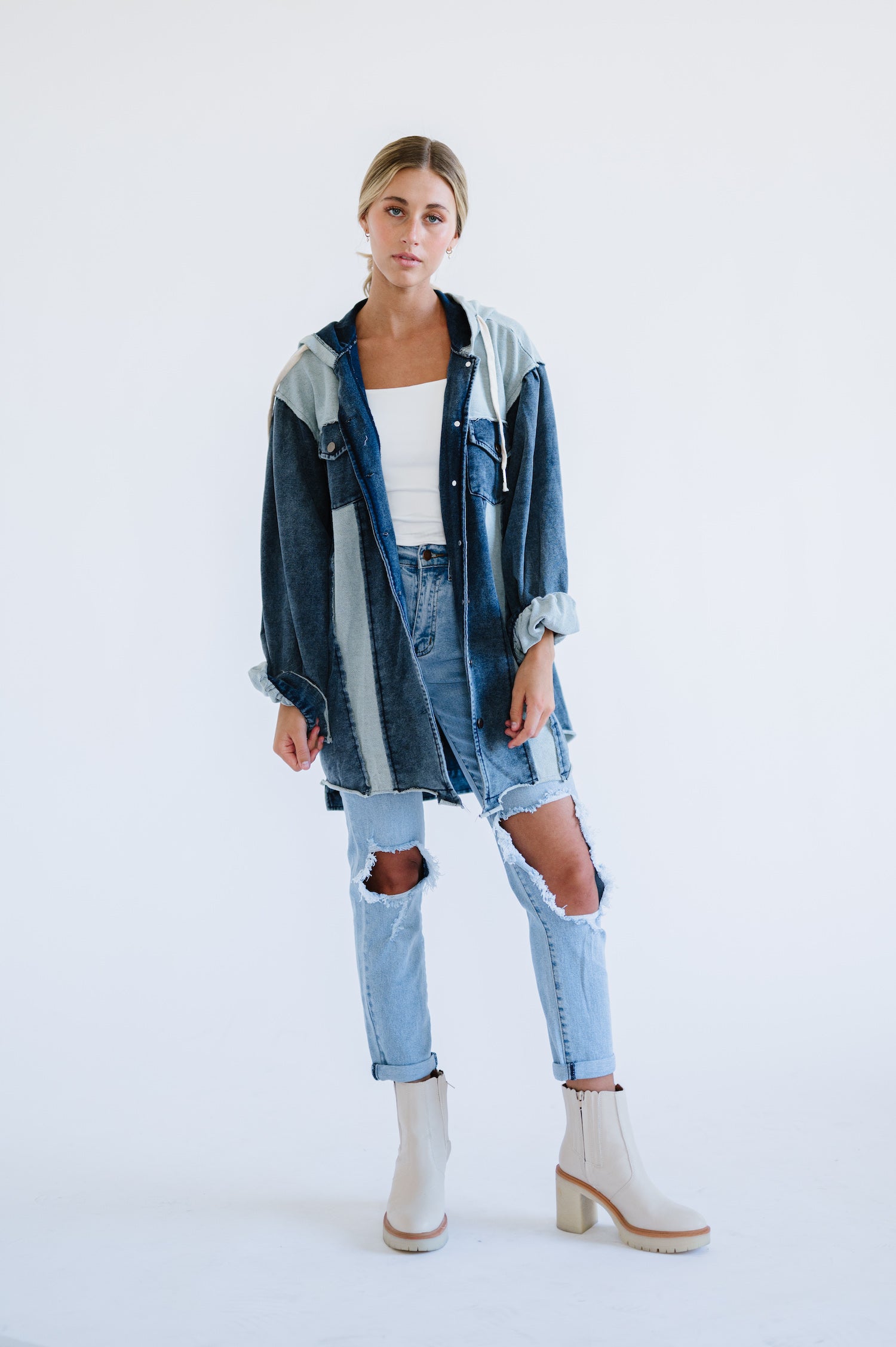 Oversized distressed jacket with hood