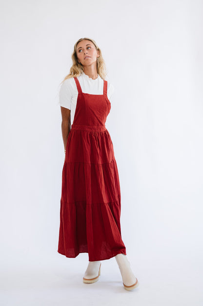 Shay Overall Dress in Rust