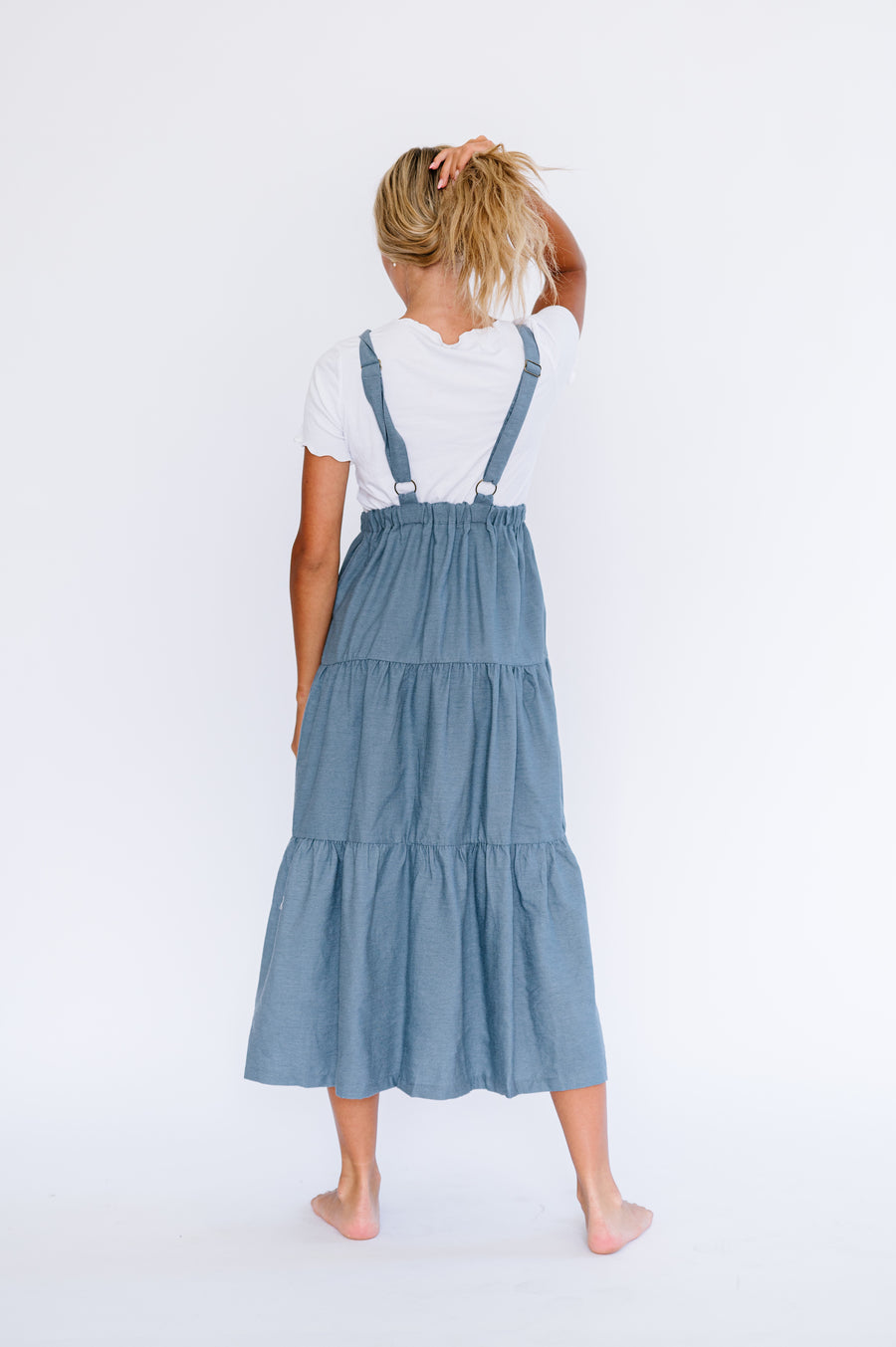 Shay Overall Dress in Denim Blue
