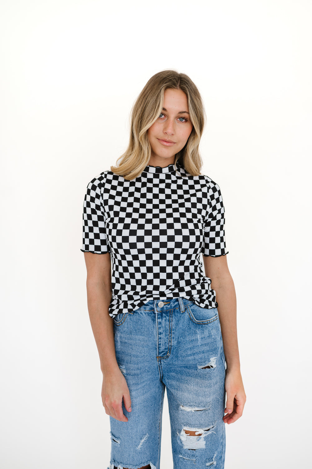 Black and white checkered top