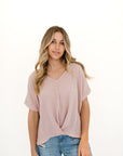 waffle knit top in taupe