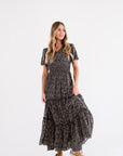 Black maxi dress with detailed floral print 