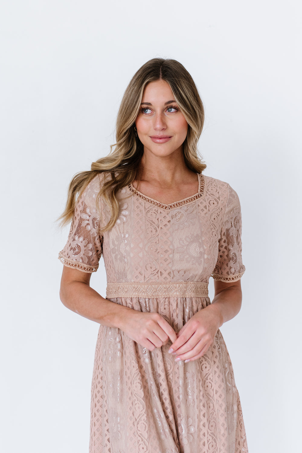 Midi dress with lace overlay