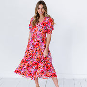 Colorful floral midi dress