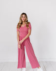 Pink jumpsuit with elastic waist