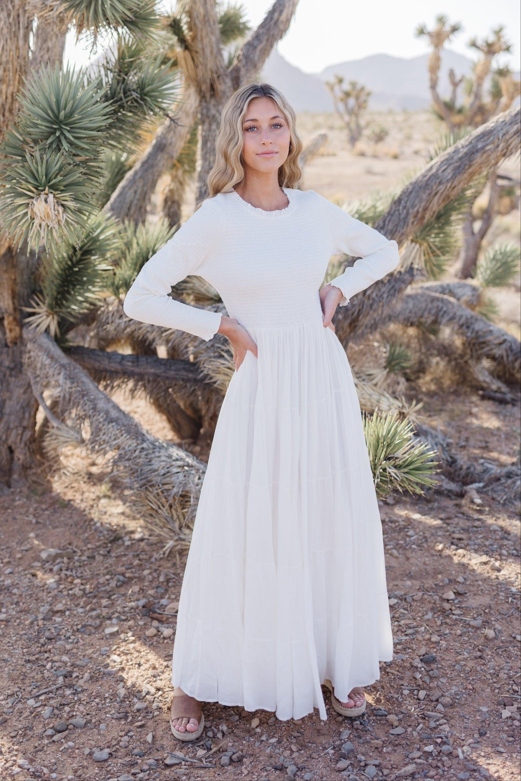 White Smocking LDS Temple Dress – FEHRNVI