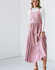 Shay Corduroy Overall Dress in Dusty Rose