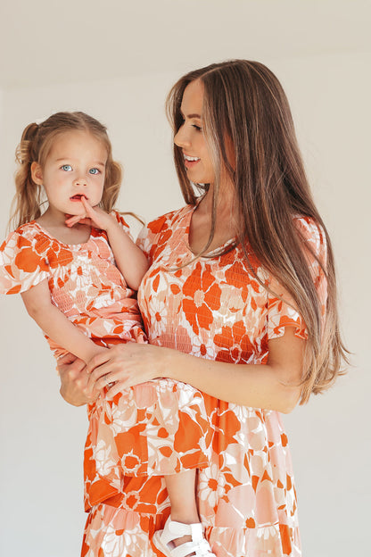 Mommy and me orange floral dress